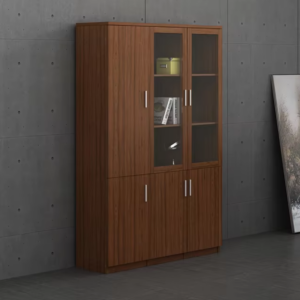 3-Door Wooden Office Cabinet with Glass Doors